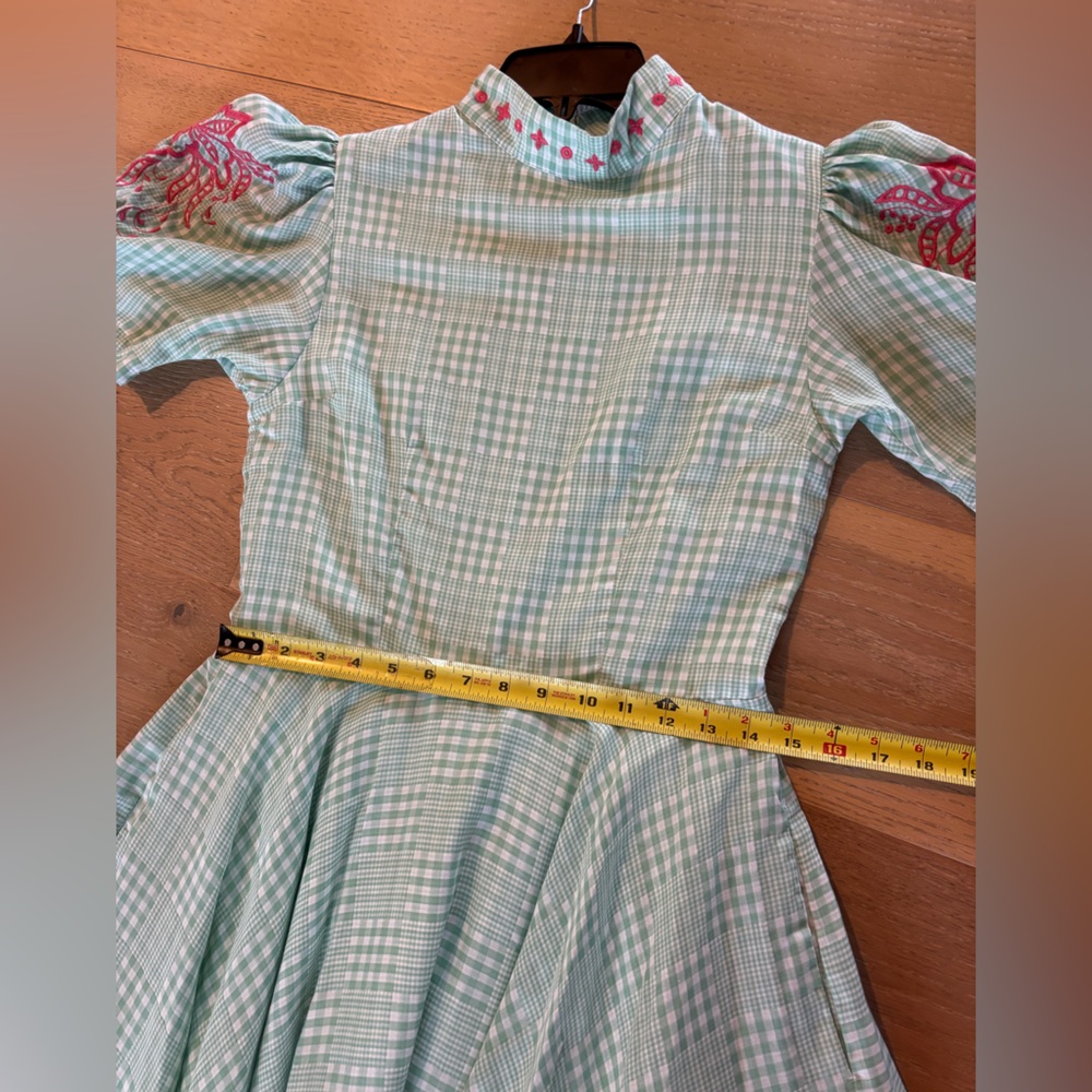 Fanm Mon Lipno Dress Midi Mini Floral Embroidered Green Checker Plaid Small NWT - Picture 13 of 16